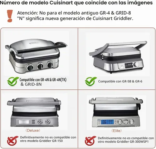 Vista 3 de Placas de repuesto para plancha Cuisinart, parrilla 5 en 1 y prensa Panini