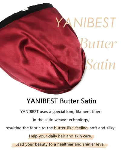 Vista 5 de YANIBEST - Gorro de satén de seda para dormir y cubrir el cabello, holgado, ajustable y con forro de seda para cabello rizado y trenzas