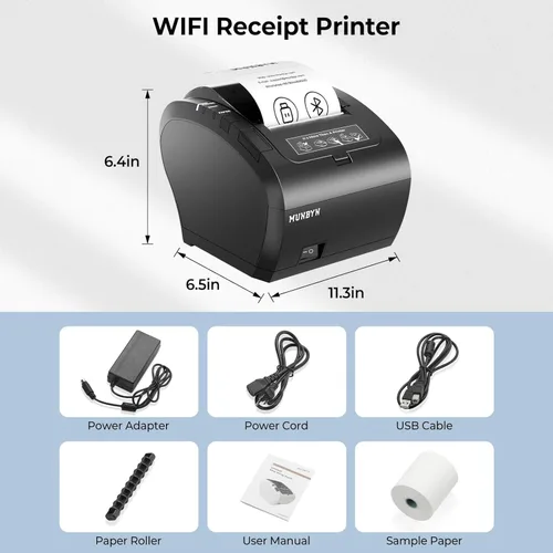 Vista 8 de MUNBYN Impresora de recibos WiFi con puerto USB, impresora WiFi POS de 3.150 in funciona con Mac Windows, Chromebook Linux, cajón de efectivo, sin