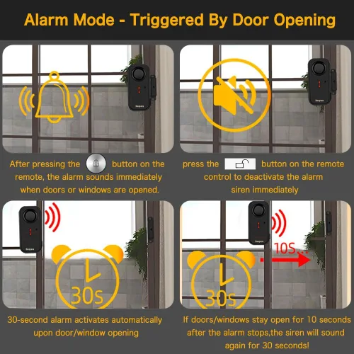 Vista 4 de Alarma de seguridad personal impermeable para puerta/ventana, IP66 resistente al agua con control remoto, 113 dB, modo alarma/timbre, espaciado