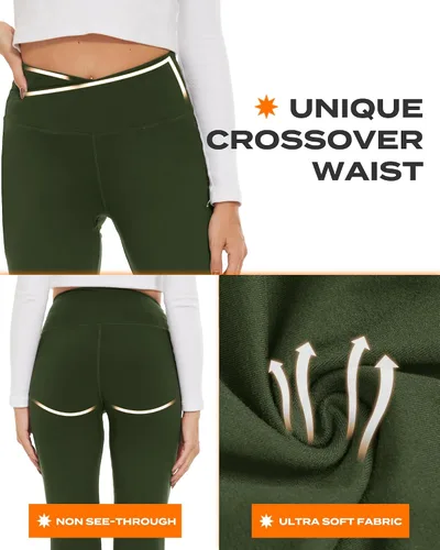 Vista 24 de TNNZEET Leggings acampanados negros para mujer, pantalones de yoga cruzados con bolsillos, corte de bota, leggings acampanados