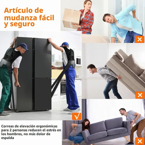 Vista 2 de Correas para mover muebles con hebilla en el pecho, sistema de elevación y movimiento para 2 personas, correa de hombro ajustable para transportar