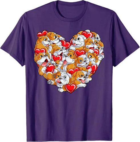 Vista 50 de Camiseta inglesa para el día de San Valentín con diseño de corazón y perro amante de los niños Negro