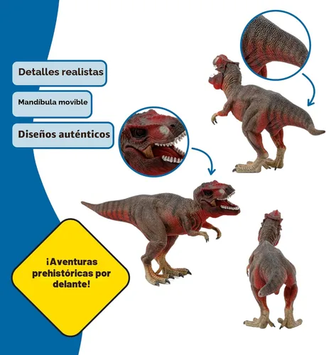 Vista 3 de Schleich Dinosaurios – Juego de 4 piezas de dinosaurios rojos para niños y niñas – con figura de T Rex, Allosaurus, Intrepidus y Majungasaurus