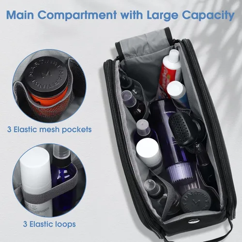 Vista 4 de Wedama Neceser de viaje para hombres, bolsa de aseo de viaje de mano, Negro -, L, Neceser