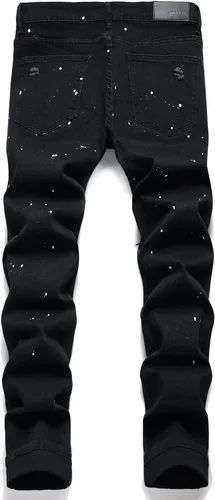 Vista 2 de OIIIO Jeans de ajuste regular y elásticos para hombre