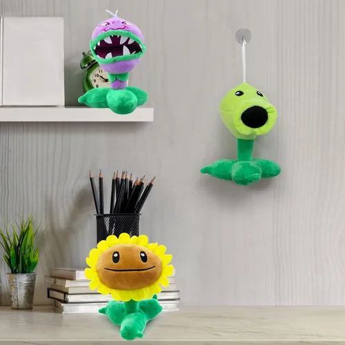 Vista 4 de Maikerry Juguete de peluche de 3 piezas de plantas y zombies vs peluche, figura de PVZ de 8 pulgadas de alto para niños, gran regalo para niños