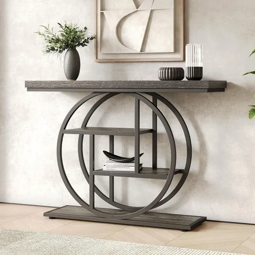 Vista 10 de LITTLE TREE Mesa consola, mesa de entrada de 4 niveles, mesa de sofá industrial de 41.3 pulgadas para sala de estar, mesa de pasillo de vestíbulo