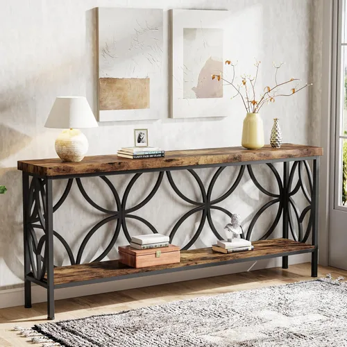 Vista 4 de Tribesigns - Mesa de sofá estrecha de 70.9 pulgadas, mesa de sofá larga industrial detrás del sofá, mesa consola de entrada con almacenamiento