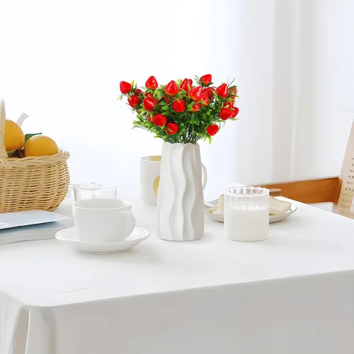 Vista 3 de Toddmomy Fresa falsa, 3 piezas de tallo de fresa artificial, adornos de flores de fruta para decoración del hogar, boda, fiesta, fruta artificial