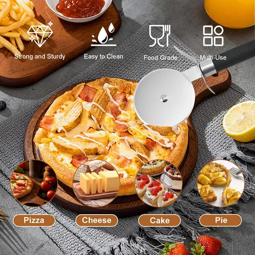 Vista 2 de Rueda de pizza clásica con hoja afilada, ideal para cortar costras, pasteles y más, equipada con protector de dedos integrado para un cortador