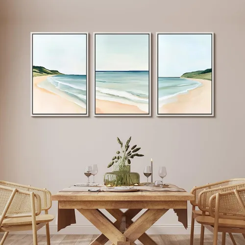 Vista 117 de MUDECOR Lienzo enmarcado para pared, juego de arte de acuarela pastel, bosque de pinos, naturaleza silvestre, ilustraciones modernas, decorativas