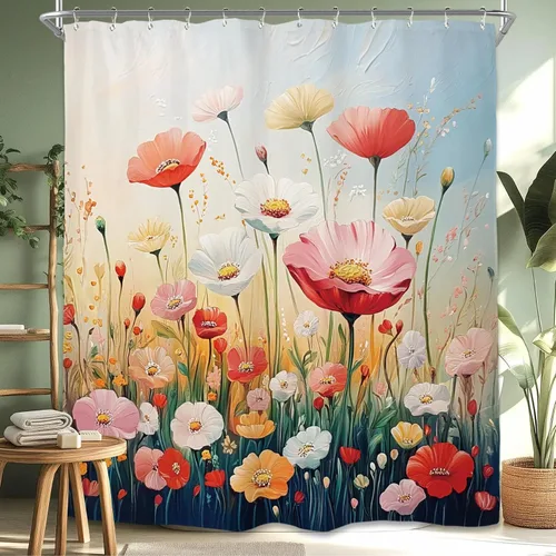 Vista 20 de Miyotaa - Juego de cortina de ducha con flores para decorar un baño pequeño o una ventana, 36 pulgadas de ancho x 71 pulgadas de alto, cortina