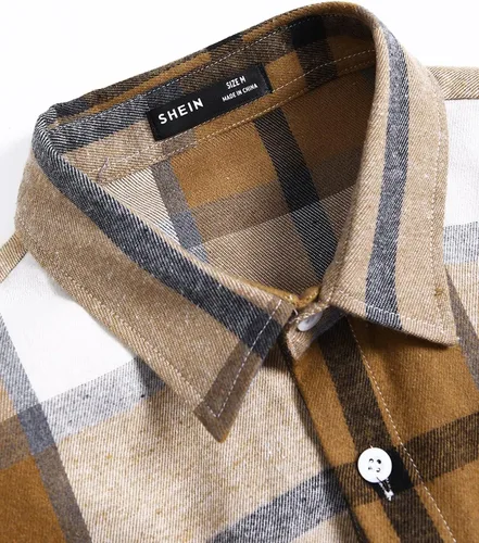Vista 4 de OYOANGLE Camisas de franela de manga larga con botones y estampado a cuadros para hombre