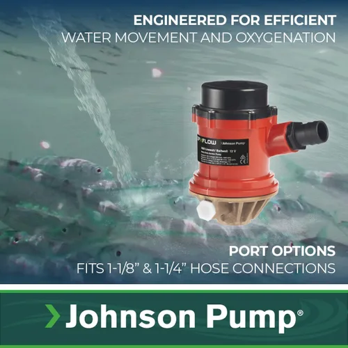 Vista 3 de Johnson Pump s 166004B PRO Series 1600 GPH Livewell/Baitwell Bomba de aireación, 12 V (16004B), bronce