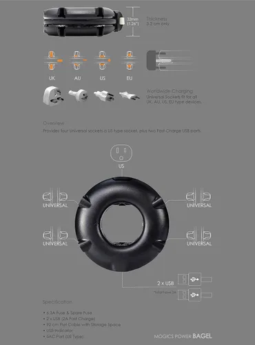 Vista 2 de MOGICS Regleta universal Bagel (negro) Esencial para trabajar desde casa
