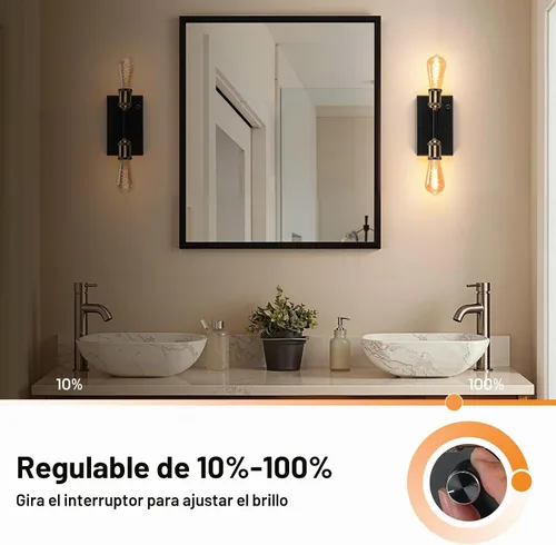 Vista 2 de Lightess Aplique de pared de baño con interruptor regulable estilo casa