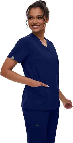 Vista 2 de niaahinn Conjunto de uniforme médico para mujer con cuello en V clásico y pantalones deportivos de yoga, uniforme médico de enfermería