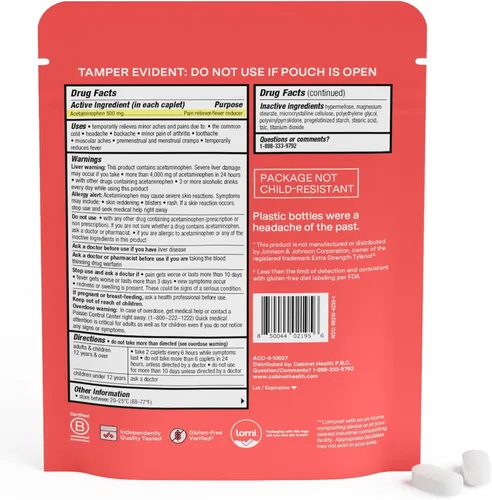Vista 2 de Cabinet: 500 mg de acetaminofeno para aliviar el dolor de cabeza, dolores de muelas, dolor de garganta y reductor de fiebre, 120 tabletas