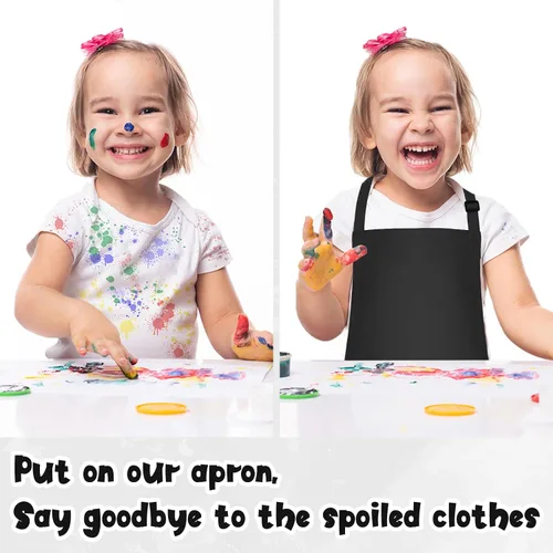 Vista 4 de MEEZY Juego de 3 delantales para niños con bolsillos, delantal ajustable para pintar, delantal de arte para niños, delantales de chef para niños