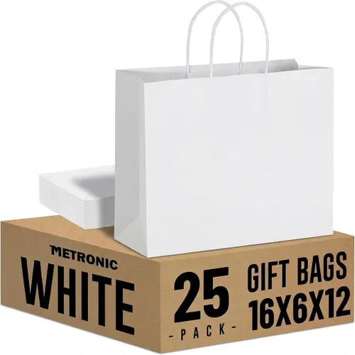 Vista 13 de METRONIC Bolsas de regalo de papel negro de 8 x 4.25 x 10.5 pulgadas, paquete de 100 bolsas de compras medianas de papel kraft con asas