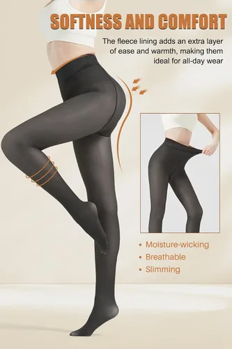 Vista 3 de Fleece Lined Tights Women Warm Thermal Tights Sheer Fake Faux Translucent Pantyhose Winter Thick Tights Leggings for Women