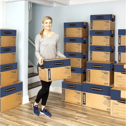 Vista 8 de Bankers Box Caja de mudanza pequeña Prime, paquete de 10 unidades, asas reforzadas, montaje sin cinta, tapa adjunta, 16 x 12 x 12 pulgadas (0062716)