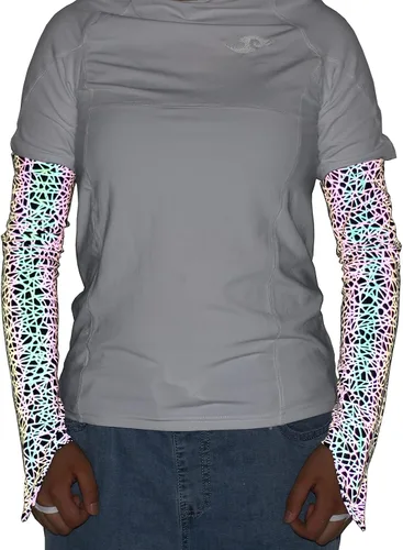 Vista 3 de LZLRUN Mangas de compresión holográficas reflectantes de arco iris para mujer, 1 par