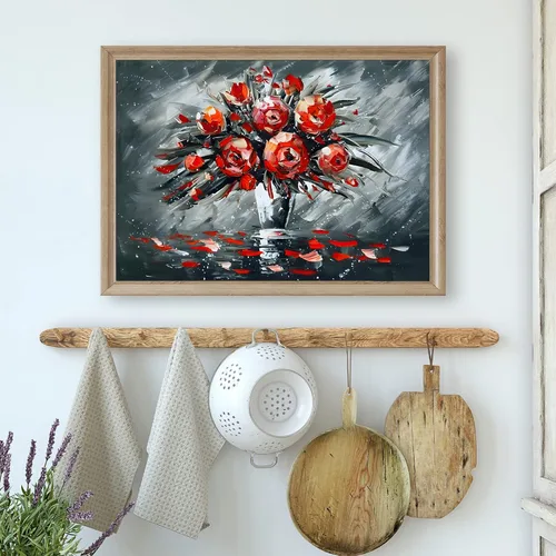 Vista 4 de Pósteres de rosas negras y rojas, imágenes de flores brillantes, ilustraciones de flores rojas, arte de pared floral romántico, lienzo de rosas