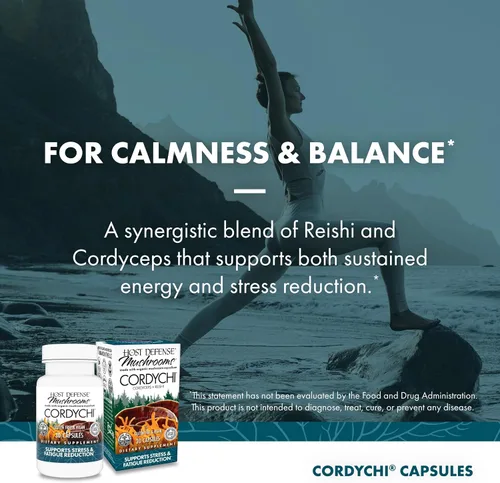 Vista 5 de Host Defense CordyChi Cápsulas - Suplemento energético y de apoyo inmunológico - Suplemento Cordyceps y hongo Reishi para relajación y apoyo