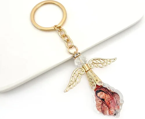 Vista 3 de 12 piezas de bautismo, ángel de la guarda bebé, cristal de guadalupe con ángel dorado, llavero de recuerdo de bautizo, primera comunión, boda