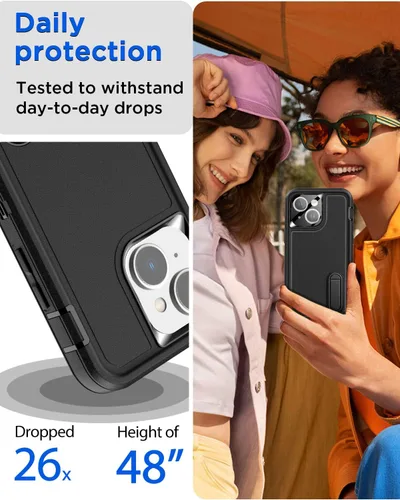 Vista 4 de AICase Funda para iPhone 14 con soporte integrado con protector de pantalla de vidrio + lente de cámara, resistente protección contra caídas, cuerpo
