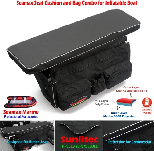 Vista 2 de Seamax Sunlitec - Cojín inflable para asiento de barco y bolsa de asiento desmontable, con línea reflectante