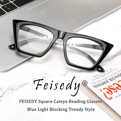 Vista 5 de FEISEDY Gafas cuadradas de lectura de ojo de gato con bloqueo de luz azul para mujer, lector de ojo de gato a la moda B4121
