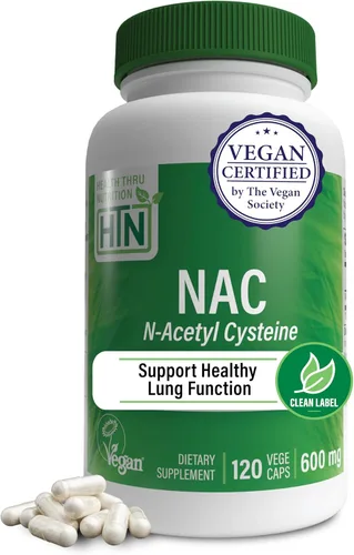 Vista 8 de Health Thru Nutrition NAC N-acetil-cisteína 600 mg 60 cápsulas Certificado vegano El suplemento NAC más puro Apoya la salud pulmonar