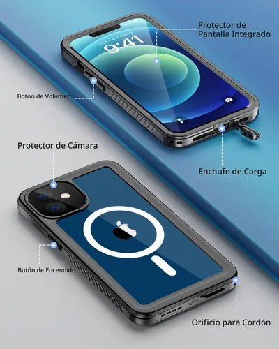 Vista 6 de Beeasy Funda impermeable para iPhone 12 compatible con Magsafe IP68 de grado militar bajo el agua, a prueba de golpes, a prueba de polvo, resistente