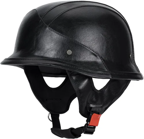 Vista 3 de Casco de motocicleta estilo alemán M35 hecho a mano de cuero retro 1/2 vintage casco de media cara para adultos, hombres y mujeres, aprobado por