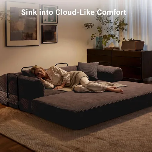 Vista 6 de Sofá cama convertible de 79 pulgadas, sofá futón sin hueso para sala de Marrón