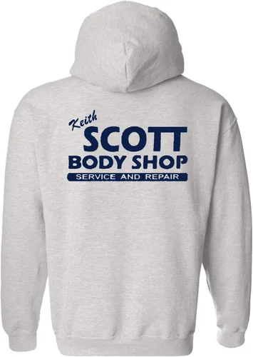 Vista 2 de Keith Scott Body Shop TV Both Side Print Sudadera con capucha (talla XL, gris con azul marino)