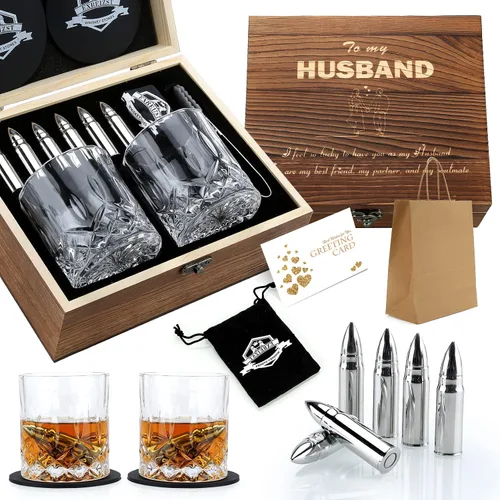 Vista 10 de Juego de regalo de piedras de whisky, juego de 2 vasos de whisky, rocas de whisky de granito, juego de caja de whisky escocés, el mejor regalo