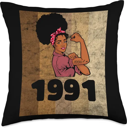 Vista 4 de Vintage 1991 Limited Edition 32nd Birthday Afro Girls Women Throw Pillow