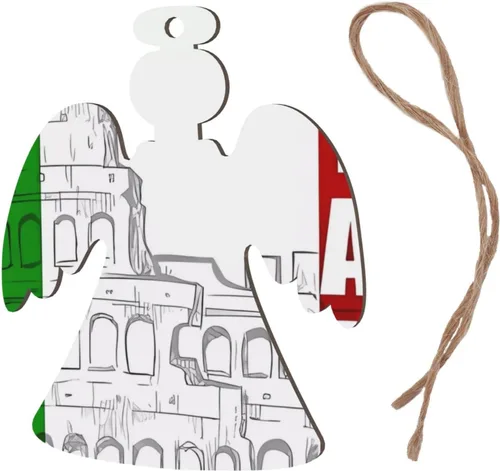Vista 2 de 4 adornos de Navidad de madera, bandera italiana romana, adorno de árbol de Navidad, adornos de madera para vacaciones, Navidad, decoraciones