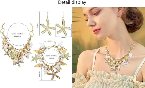 Vista 8 de Halawly Gargantilla de concha de cola de sirena, collar de moda con diseño de concha de mar y estrella de mar de perlas de imitación, collar grueso