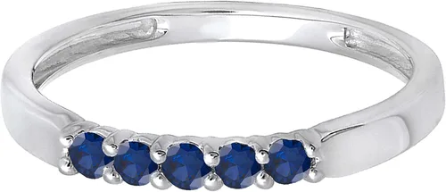 Vista 140 de Dazzlingrock Collection Anillo de boda redondo de 5 piedras preciosas o diamantes para mujer en oro macizo de 10 K/14 K/18 K