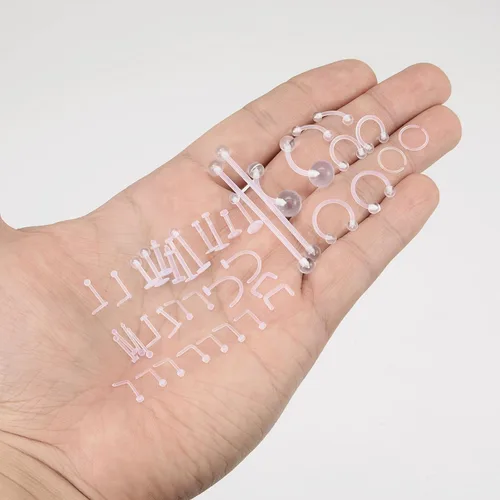 Vista 4 de 43 piezas de retenedores de piercing de nariz transparentes para cirugía, anillos de nariz Bioflex, septum, cartílago, rook, daith, herradura