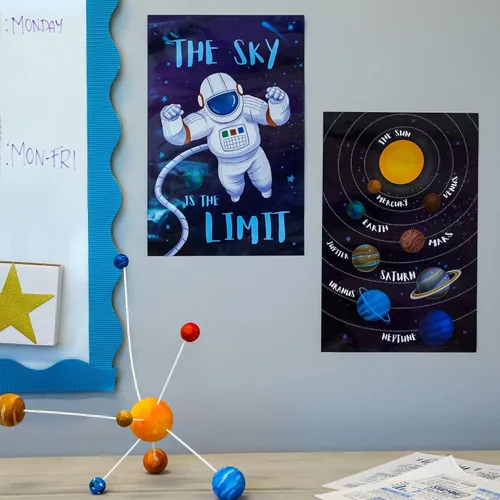 Vista 2 de Bright Creations Paquete de 12 carteles espaciales para el aula, impresiones motivacionales y carteles educativos con temática espacial, decoración