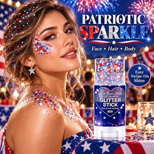 Vista 3 de Go Ho Patriotic Body Glitter Stick, accesorios del 4 de julio, rojo, blanco