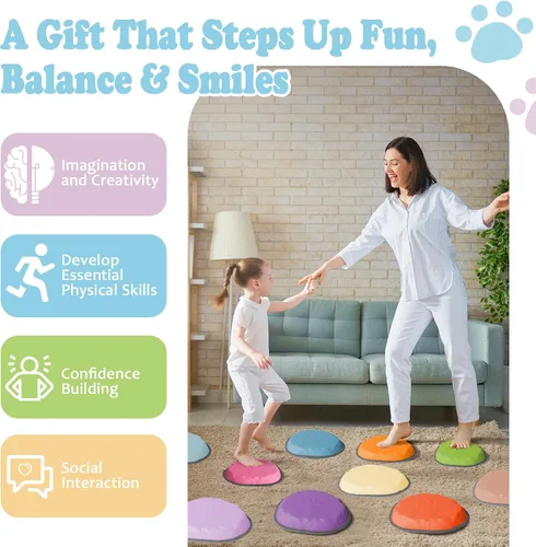 Vista 5 de Stepping Stones for Kids, 10 PCS Non-slip Toddlers' Balance Sensory Toys, Indoor & Outdoor Play, Obstacle Course Game for Children Promoting