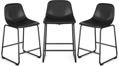 Vista 22 de Rfiver Taburetes de bar de cuero sintético PU Set de 2, Taburetes de pub industriales con respaldo y reposapiés, Sillas de bar modernas sin brazos