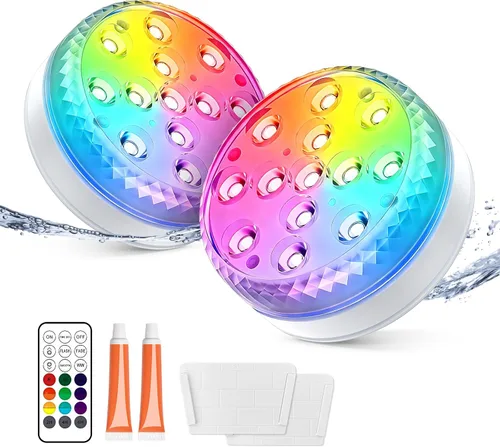 Vista 20 de LOFTEK Luces LED sumergibles con control remoto, 13 luces LED de piscina para piscinas enterradas y sobre el suelo con imanes y ventosas, 16 luces